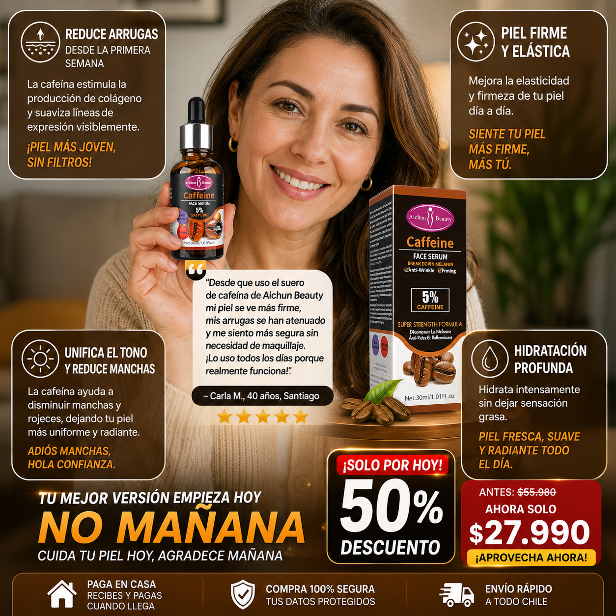 Serum Facial De Cafeina Hidratante Piel